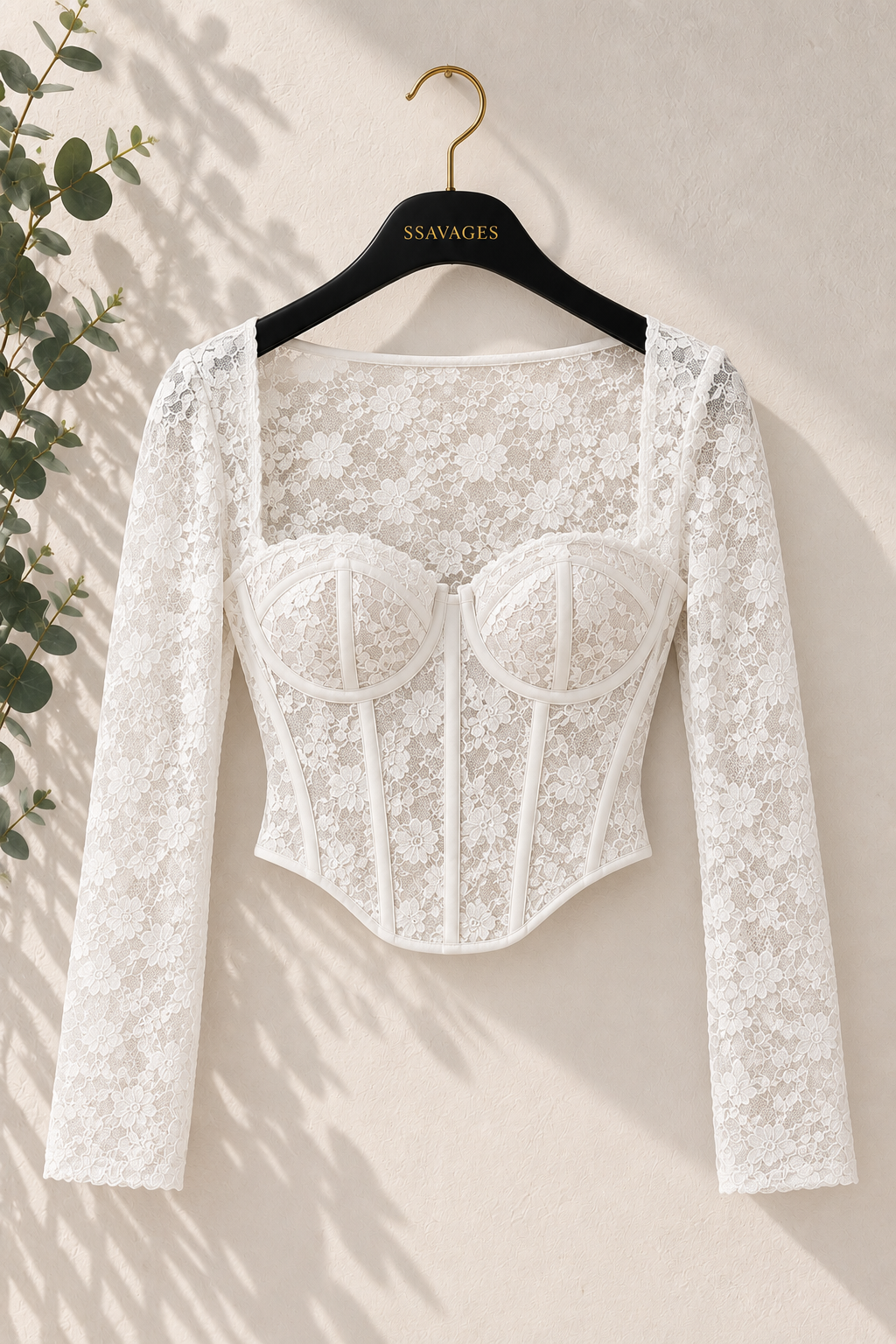 CORSET ENCAJE FLORAL MANGA LARGA
